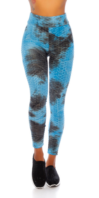 Trendy hoge taille leggings met watercolor-print blauw